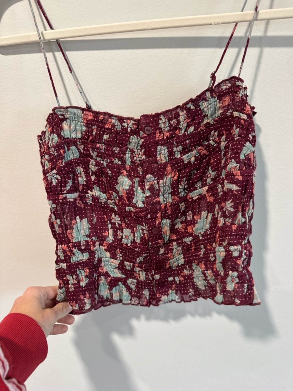 Free People Smocked Floral Tank Top in Burgundy Floral - Picture 10 of 10
